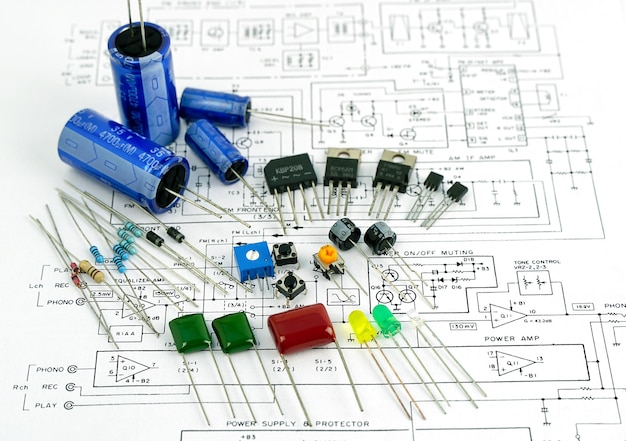 Elektronische componenten elektronische schema transistors condensatoren condensatoren weerstanden Semicondu