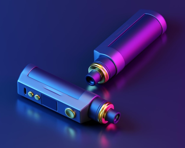 Elektronische Sigaret Pod mod vape Blauwe en roze achtergrond 3D-rendering