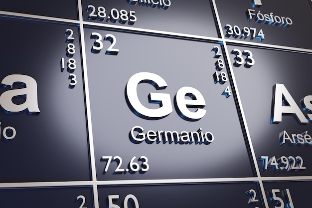 Foto l'elemento germanio sulla tavola periodica in spagnolo 3d'illustrazione