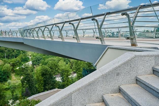 Photo element of metal railing for pedestrians for climbing and crossing