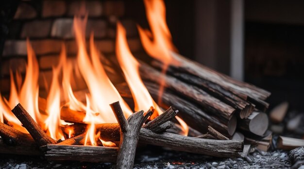 Elemental Dance Flames and Burning Firewood and Branches in a Fiery Fusion