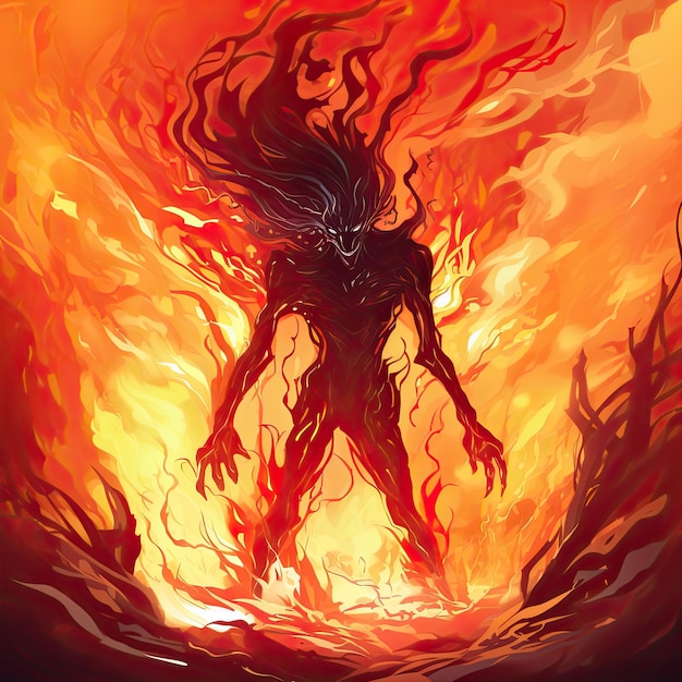 Elemental Fire Demon Fiery Illustration of a Mythical Fire Creature with Danger and Magic