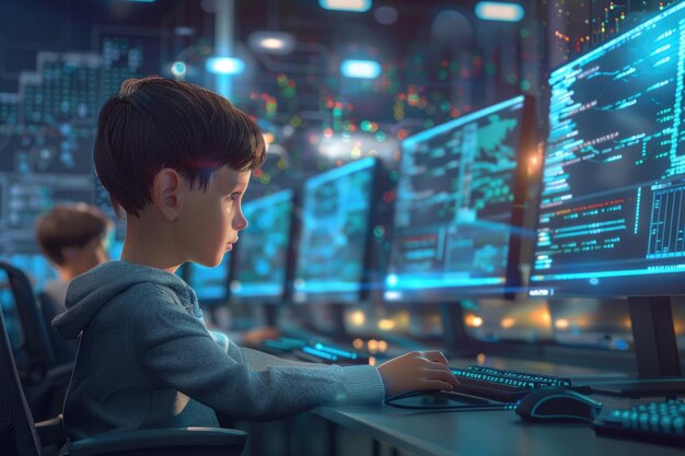 Premium Photo | Elementary school students learn computer science and ...