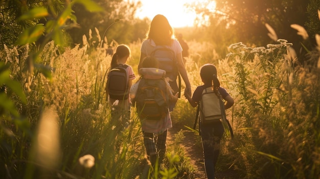 Elementary School Teacher and Students Going On Nature Adventure