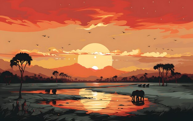 Elephant and the African savana background