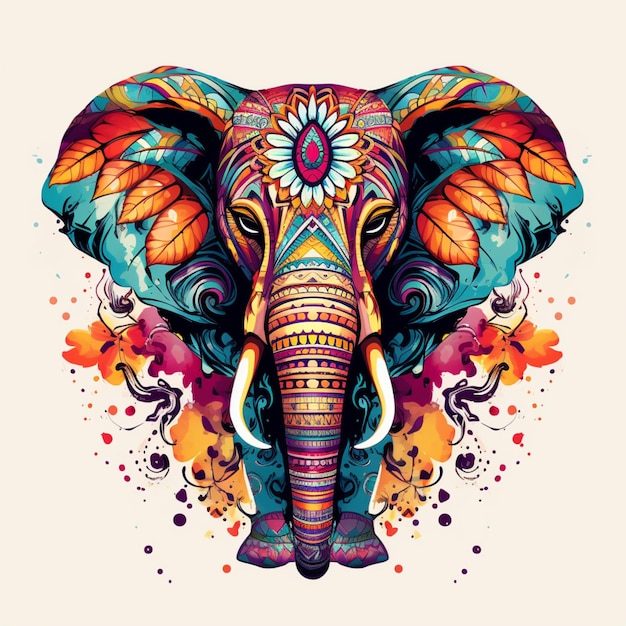 Elephant animal face surrounded multicolor AI Generated pictures