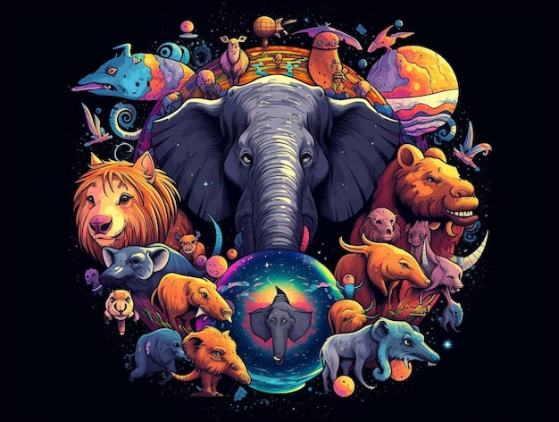 Слон Животные в космосе Фэнтези Иллюстрация AI_Generated