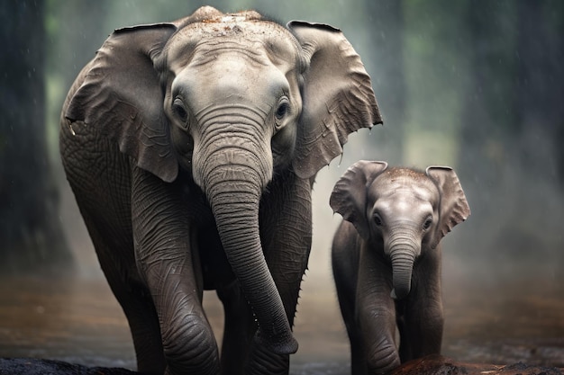코끼리와 아기 코끼리 인공 지능 생성