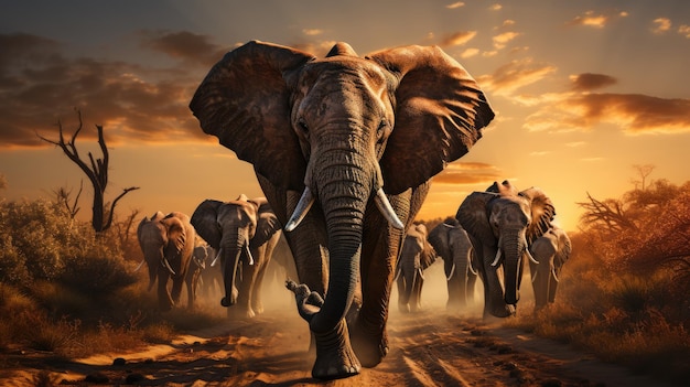 Elephant background with its herd