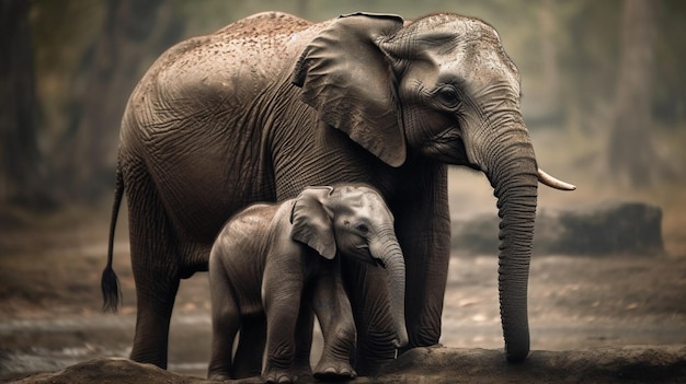 Слон несет на спине своего детеныша