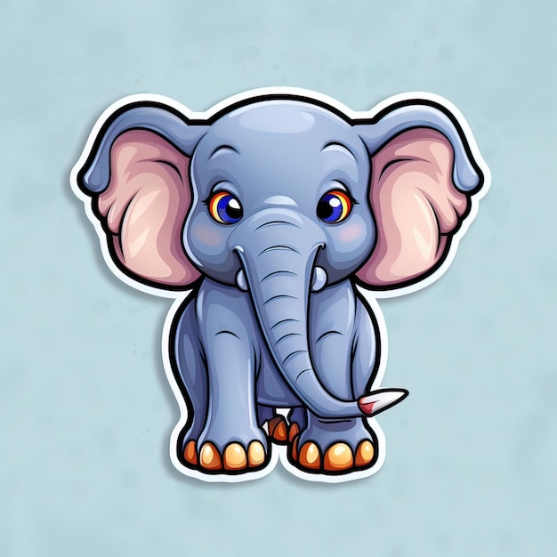 Наклейка с мультяшным слоном на чистом фоне Generative ai