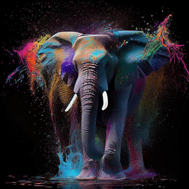 Elephant on colorful splash