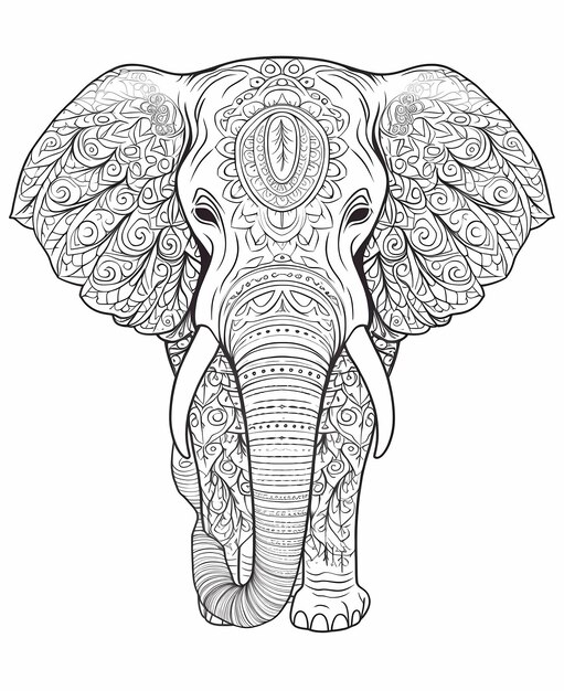 Foto elephant doodle time libro da colorare semplice in bianco e nero