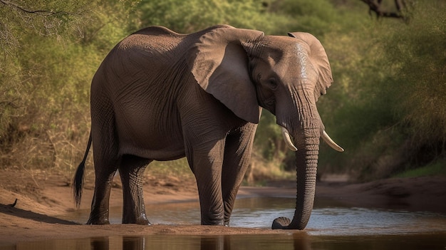 An elephant drinks from a river in the okavango delta.