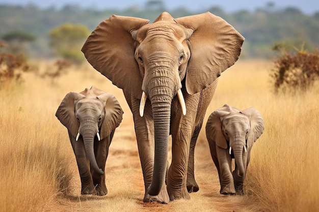 elephant family in savanna masai mara national park kenya