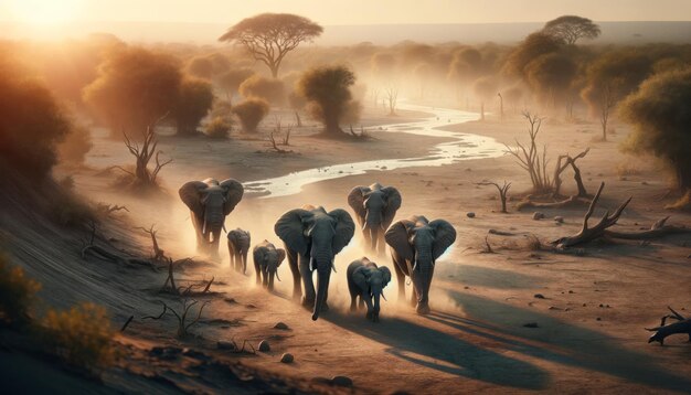 Elephant family in savannah