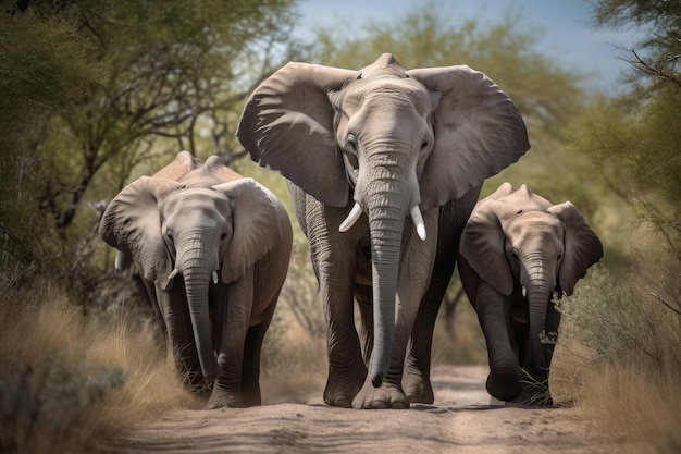 elephant family walking generative AI