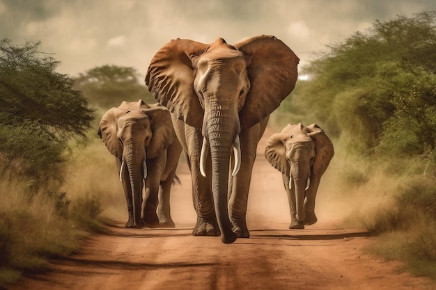 Elephant Family Walking Image Generative AI