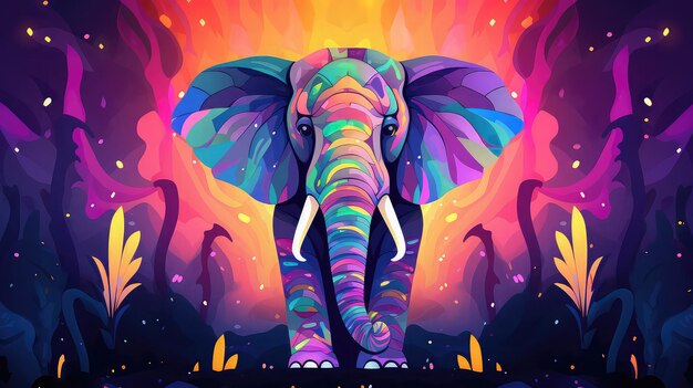 Elephant Flat vector cartoon 2D lighting glow colorful generated by artificial intelligence