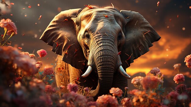 Photo elephant and flower