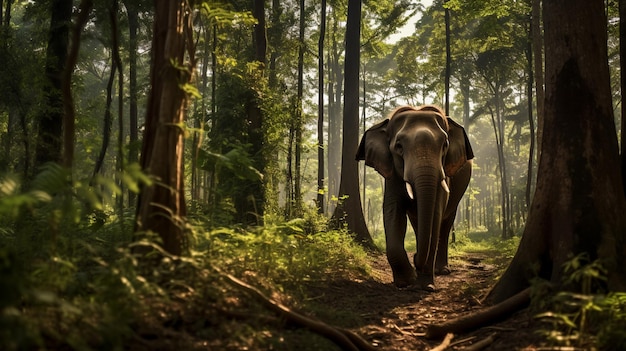 Photo elephant in the forest ai generative