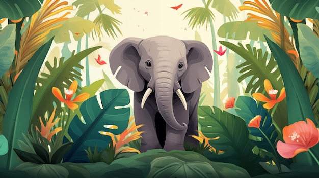 Elephant in the forest childrens illustration