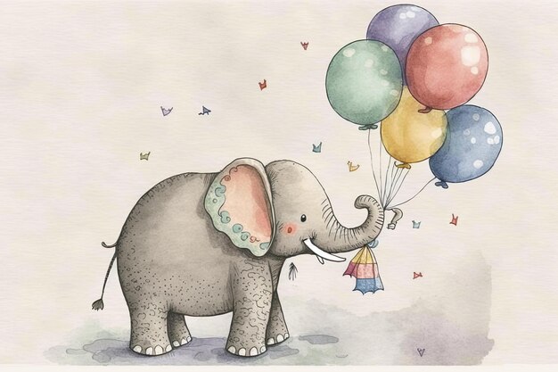 An elephant holding a bunch of colorful balloons Generative AI