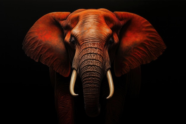 Elephant isolated on dark background looking at camera