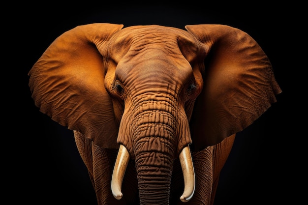 Elephant isolated on dark background looking at camera