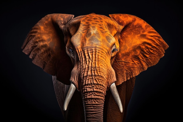 Elephant isolated on dark background looking at camera