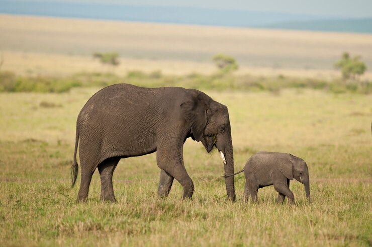 Photo サバンナの象とその子牛
