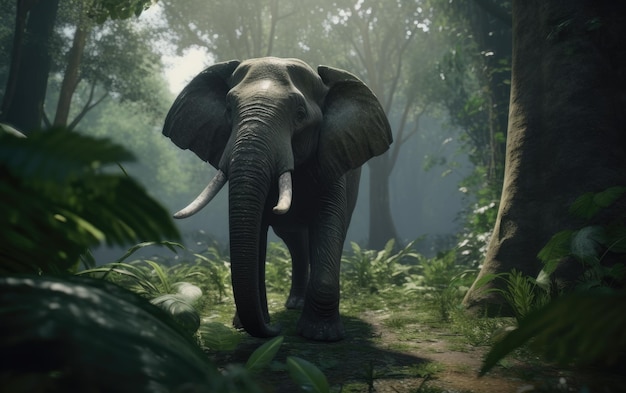 Foto un elefante sullo sfondo della giungla ai generato