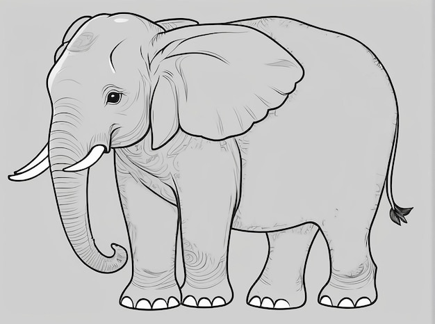 Photo elephant line art outline on white background coloring page for kids and adults
