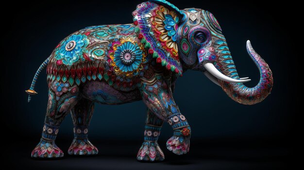 An elephant made of colorful ornaments