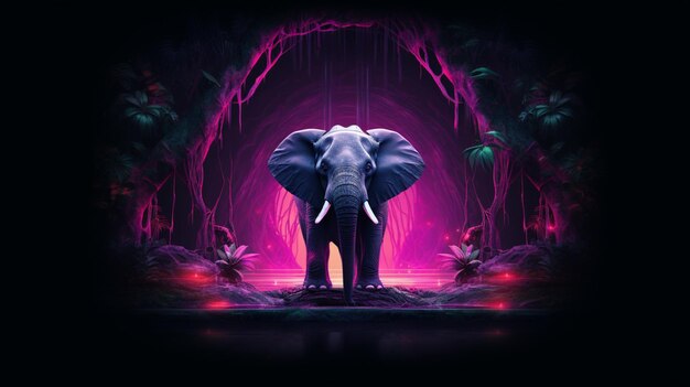 Elephant Neon light animal sitting cave pictures AI Generated Art