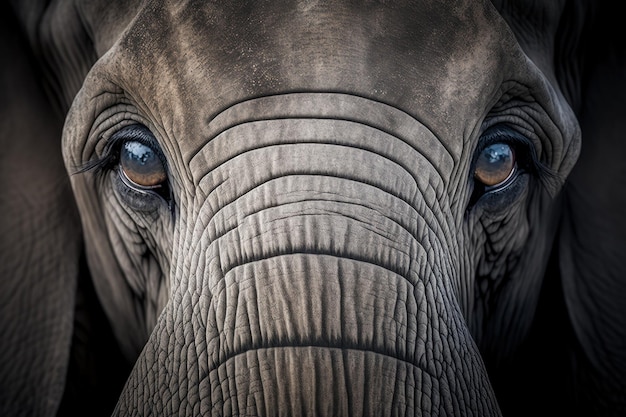 Elephant portrait on dark background AI Generative