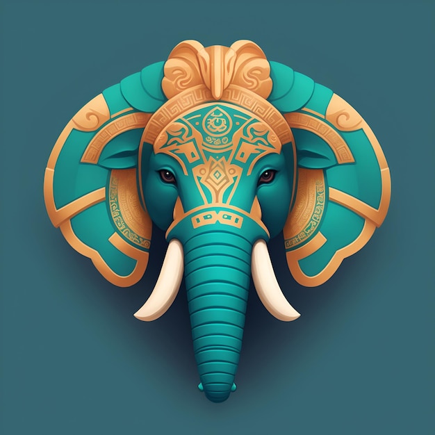 Elephant quetzalcoatl head symmetrical flat icon design AI generated