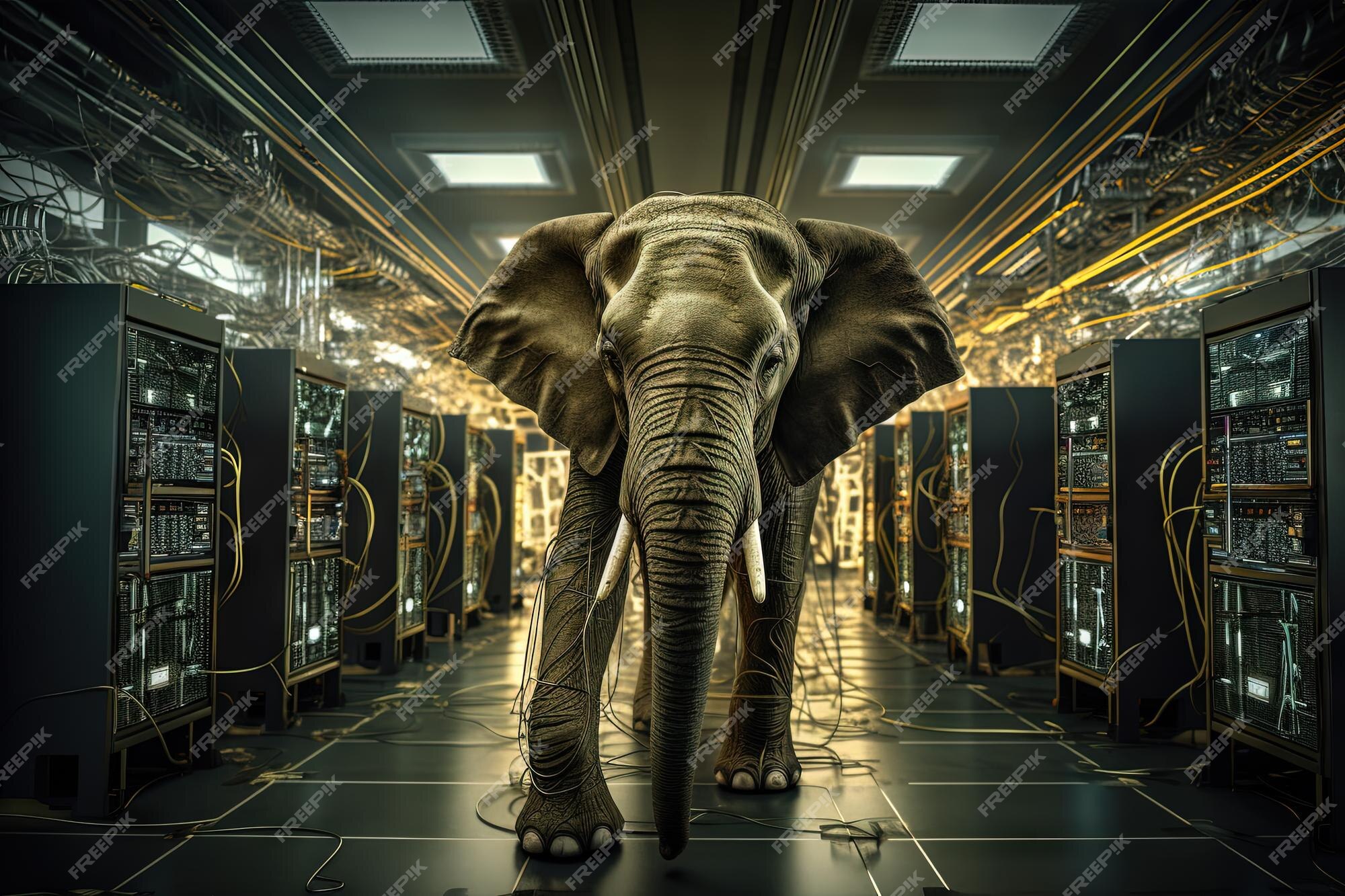 Premium AI Image | Elephant in the server room Concept of the big data