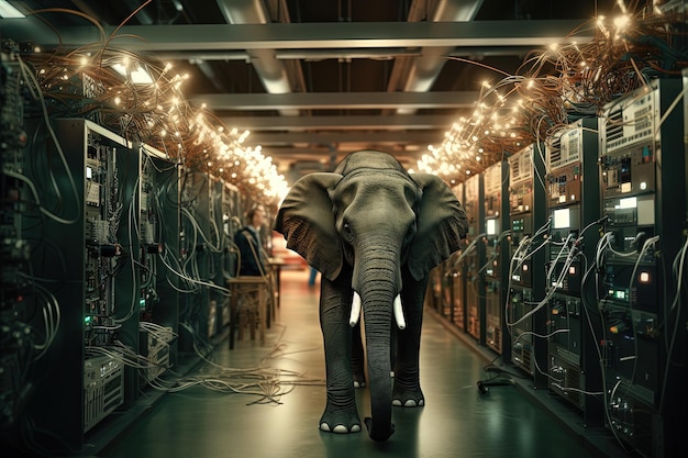 Elephant in the server room Concept of the big data and digital fragility Generated AI