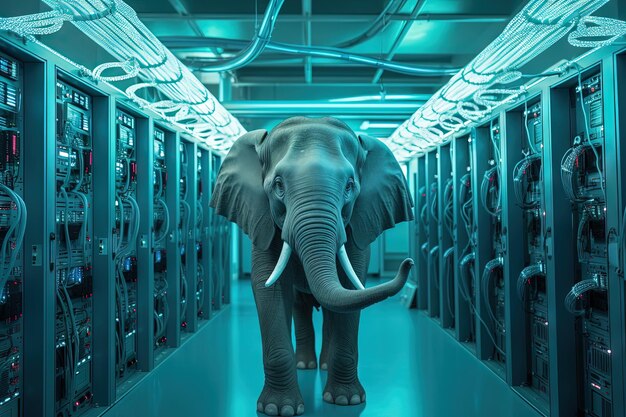 Elephant in the server room Concept of the big data and digital fragility Generated AI