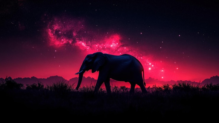 Photo elephant silhouette against starry night
