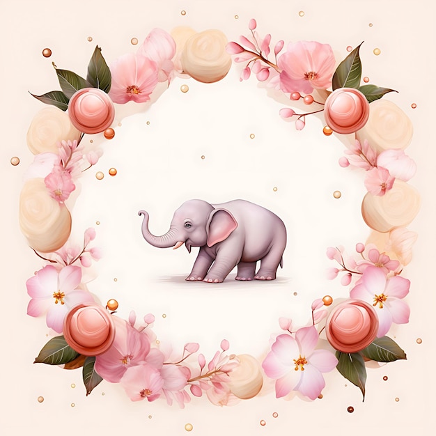 Elephant Silhouette Frame With Rasgulla Sweets Cardamom and watercolor Style Of Indian Culture