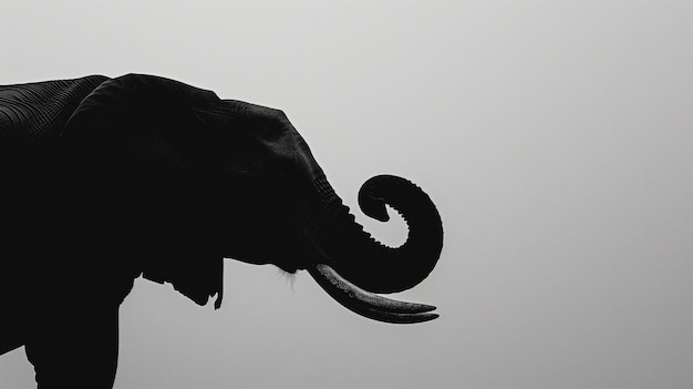 Photo elephant silhouette with a curled trunk