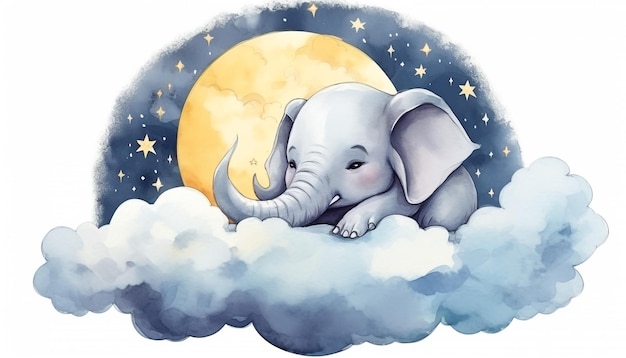 an elephant sits on a cloud a hare sleeps