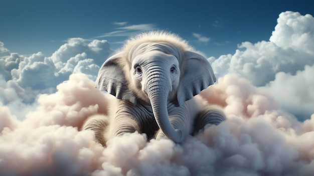 사진 구름 위에 앉아 있는 코끼리