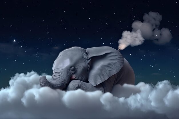 Elephant sleeps in the cloud Illustration AI GenerativexA