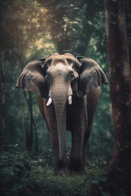 An elephant standing in the middle of a forest Generative AI image