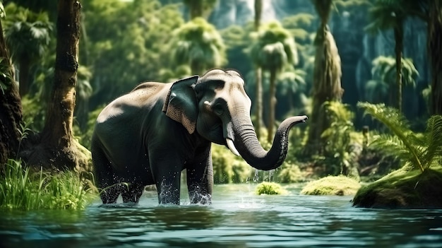 Photo elephant at the stream in the jungle