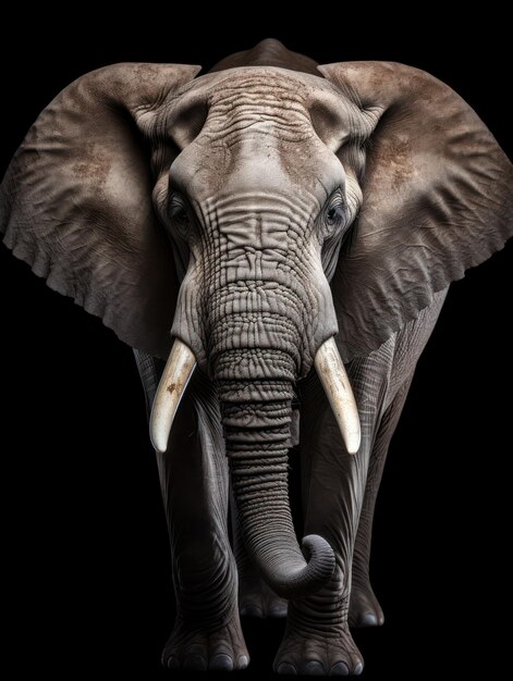 Elephant Studio Shot Isolated on Clear Black Background Generative AI