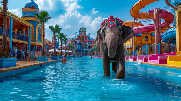 Photo elephant in swimming pool